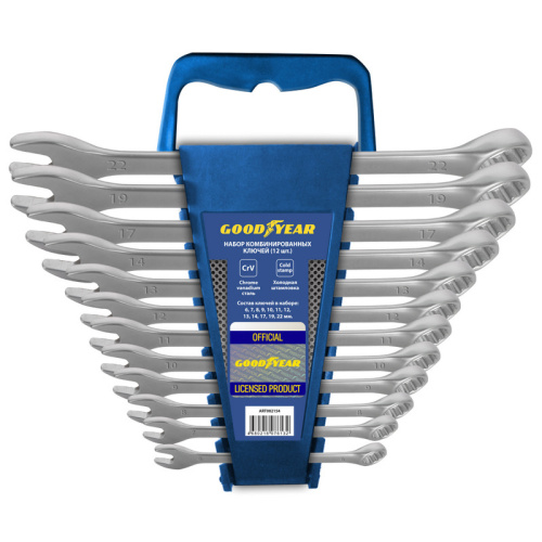 Набор ключей комбинированных Goodyear 12 шт.: 6, 7, 8, 9, 10, 11, 12, 13, 14, 17, 19, 22 мм., в пл.х Набор ключей комбинированных Goodyear 12 шт.: 6, 7, 8, 9, 10, 11, 12, 13, 14, 17, 19, 22 мм., в пл.х