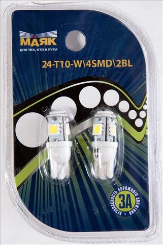 Светодиод 24V5 б/ц WHITE T10 (4SMD) W2.1*9.5D (10 шт)    МАЯК
