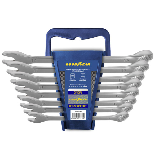 Набор ключей комбинированных Goodyear 8 шт.: 8, 9, 10, 12, 13, 14, 17, 19 мм., в пластиковом холдере Набор ключей комбинированных Goodyear 8 шт.: 8, 9, 10, 12, 13, 14, 17, 19 мм., в пластиковом холдере