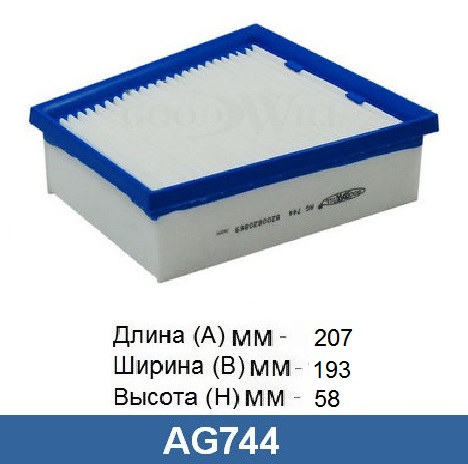 Фильтр воздушный AG 744 \165467753R\GOODWILL    RENAULT Fluence,Megane, Grand Scenic3 (MANN. C2030)
