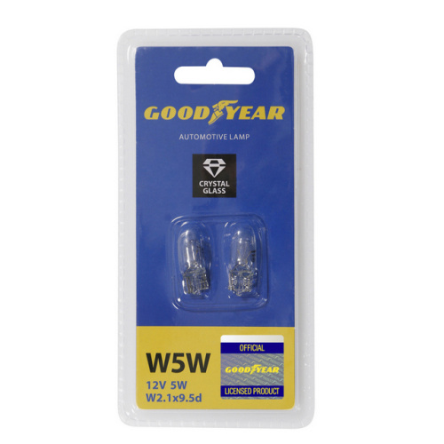 Лампа накаливания автомобильная Goodyear W5W 12V 5W W2.1x9.5d (блистер: к-т 2шт.)GY015206