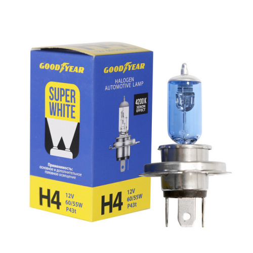 Лампа автомобильная галогенная Goodyear Н4 12V 60/55W P43t Super White GY014126
