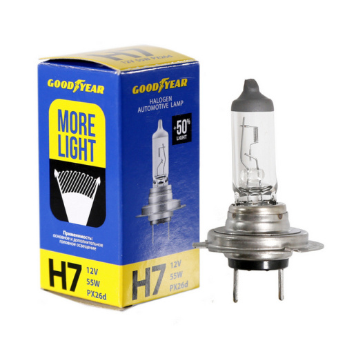 Лампа автомобильная галогенная Goodyear Н7 12V 55W PX26d More Light GY017124