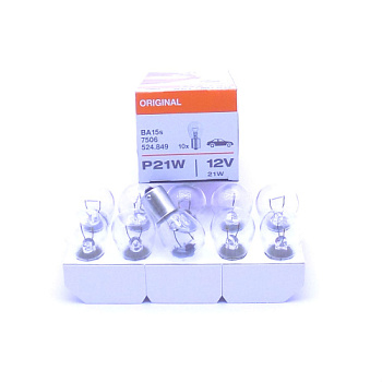 7506 ЛАМПА  P21W 12V 21W BA15s OSRAM (10 шт)