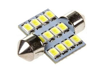 Автолампа диод T11 (C5W) 12V 12 SMD 1-конт 36мм Белая SKYWAY комп.2 шт S08201156