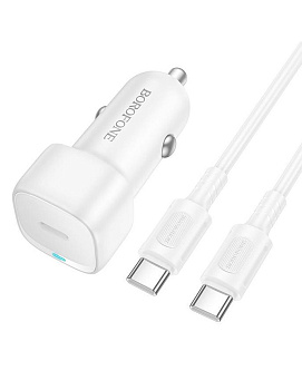 Адаптер в прикуриватель USB 3.0 + кабель Type-C, белый BOROFONE BZ34 2309