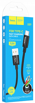 Дата-кабель универ. USB Type-C 1м, 2,4А, нейлоновая оплетка, черный HOCO X89 4360