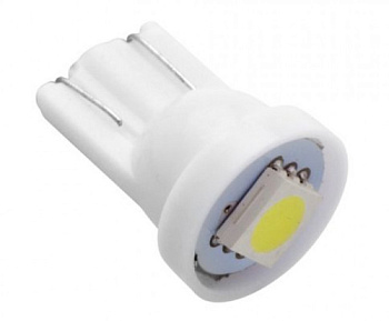 Светодиод 12V 5 б/ц WHITE (1SMD) Т10 W2.1х9.5d (10 шт)    МАЯК