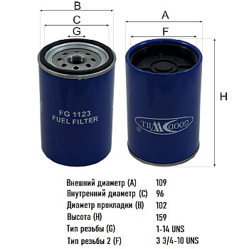 Фильтр топливный FG 1123 \500086381\GOODWILL  (P954925) (FS19950) (SAK. SFC-5304-10) (MANN. WK1070x)
