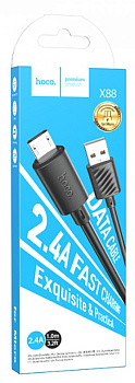 Дата-кабель универ. micro USB /Android/ 1м, 2,4А, черный HOCO X88 3325