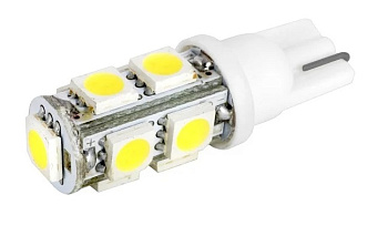Автолампа диод T10 (W5W) 12V  9 SMD 1-конт Белая SKYWAY (К-Т 2 шт) S08201131