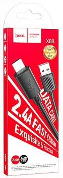 Дата-кабель универ. lightning USB / Iphone 1м, 2.4А, черный HOCO X88 3301
