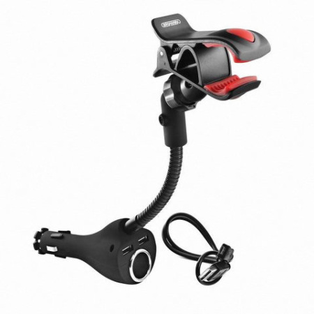 Держатель телефона в прикуриватель SKYWAY с двумя USB (1,2А) (шир.20-100мм) 360, S00301027