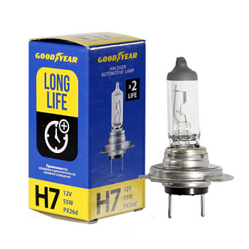 Лампа автомобильная галогенная Goodyear Н7 12V 55W PX26d Long Life GY017122