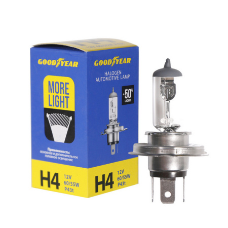 Лампа автомобильная галогенная Goodyear Н4 12V 60/55W P43t More Light GY014124