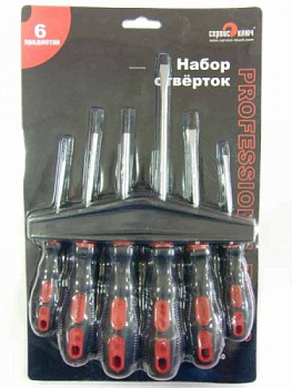 Набор отверток (6 предметов) (PH 0*75, 1*100, PH2*100, plain - 6*150, 5*100, -3*7  75800 СЕРВИС КЛЮЧ