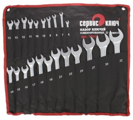 Набор ключей 22 предмета сумка (6-19, 21,22,24,27,30,32) холодный штамп CR-V 70045 СЕРВИС КЛЮЧ