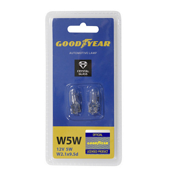 Лампа накаливания автомобильная Goodyear W5W 12V 5W W2.1x9.5d (блистер: к-т 2шт.)GY015206