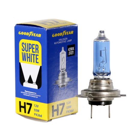 Лампа автомобильная галогенная Goodyear Н7 12V 55W PX26d Super White GY017126