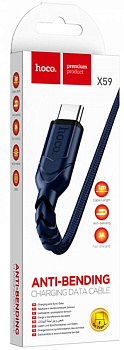 Дата-кабель универ. USB Type-C 1м, 3А, нейлоновая оплетка, синий/красный HOCO X59 4944/4937